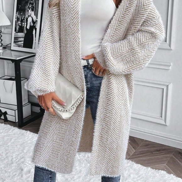 Khaki Casual Womens Drop Shoulder Open Front Cardigan - Picture 2 of 5